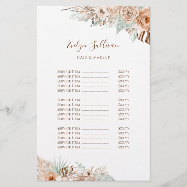 tropical beige and mint price list flyer (Front)