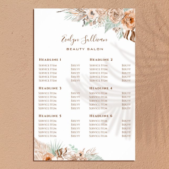 tropical beige and mint price list poster (Creator Uploaded)