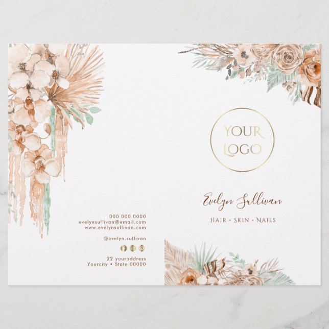 tropical beige and mint service menu brochure (Front)