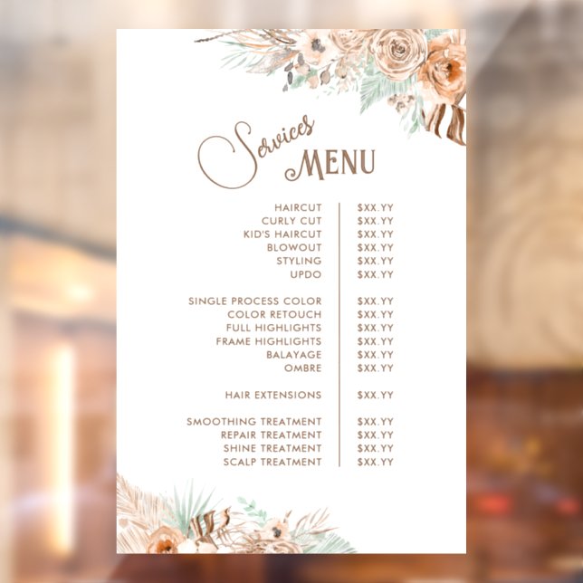 Tropical Beige and Mint Services Menu Window Cling (Sheet 2)