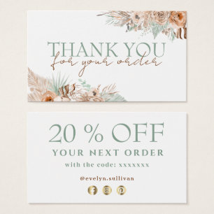 tropical beige and mint thank you discount card