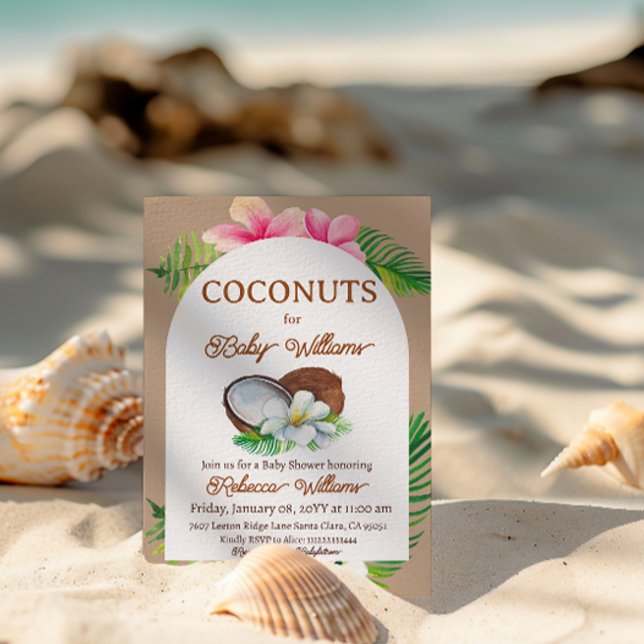 Tropical Beige Floral Coconuts for Baby Shower Invitation (Creator Uploaded)
