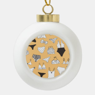 Tropical Bikini: Hand-Drawn Summer Pattern Ceramic Ball Christmas Ornament