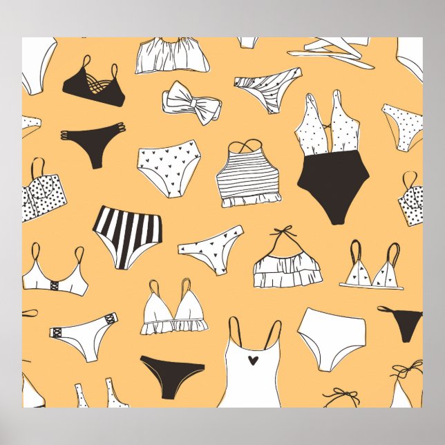 Tropical Bikini: Hand-Drawn Summer Pattern Poster (Front)