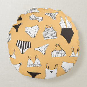 Tropical Bikini: Hand-Drawn Summer Pattern Round Cushion