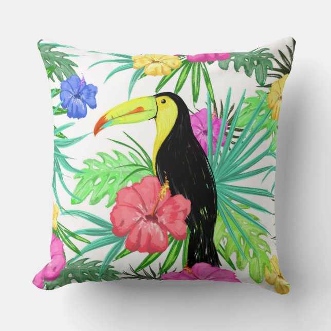 Tropical Bird and Flowers Cushion (Front)