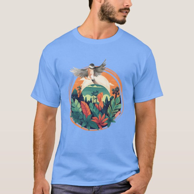 Tropical Bird and Jungle Sunset Scene family T-Shirt (Front)