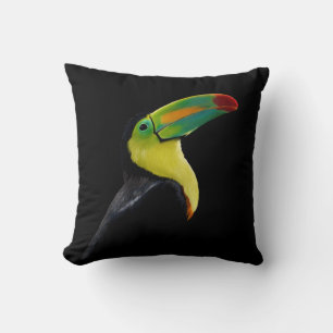 Tropical Bird Black Yellow Green Toucan Cushion