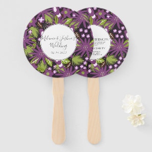 Tropical Bird Floral Purple Wedding Round Hand Fan