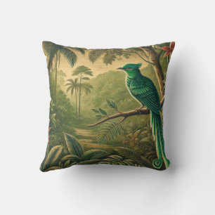 Tropical Bird in Lush Green Jungle Cushion