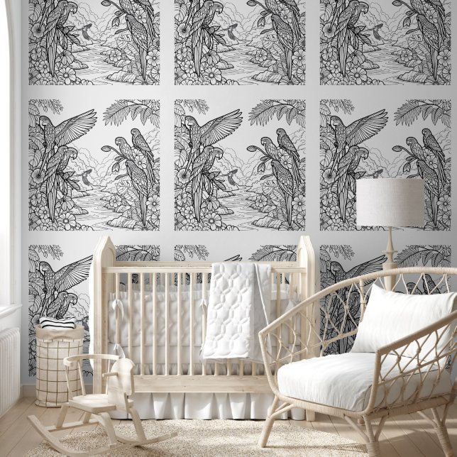 Tropical Bird Line Art Colouring  Wallpaper (Kids)