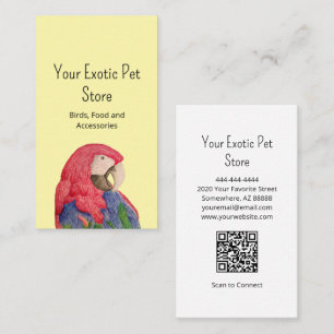 Tropical Bird Macaw Pet Store QR code Yellow Business Card
