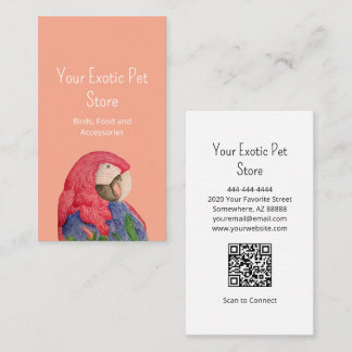 Tropical Bird Macaw QR code Pet Store Business Card