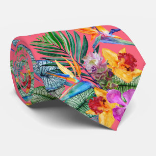 Tropical Bird Of Paradise And Orchid Spring Garden Tie