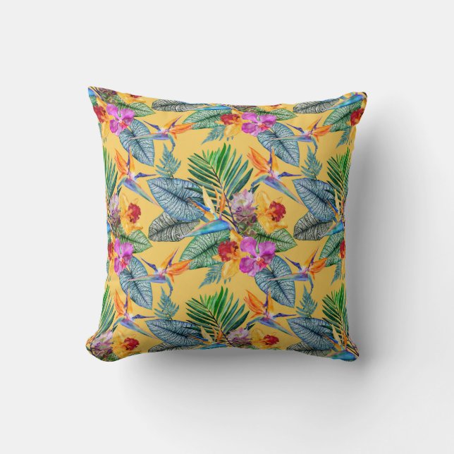 Tropical Bird Of Paradise And Orchid Summer Garden Cushion (Front)