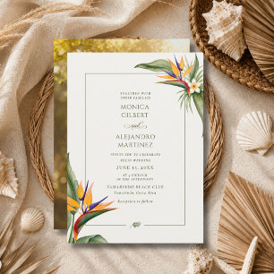 Tropical Bird of Paradise Beach Wedding Photo Invitation