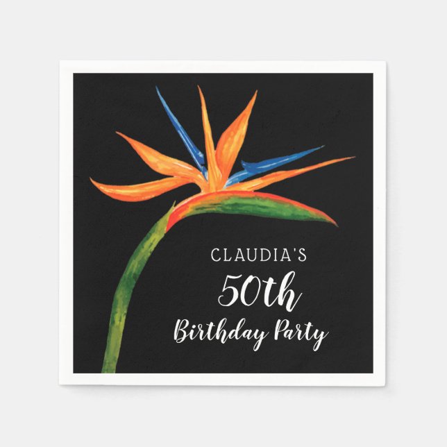 Tropical Bird of Paradise Botanical Birthday Party Napkin (Front)