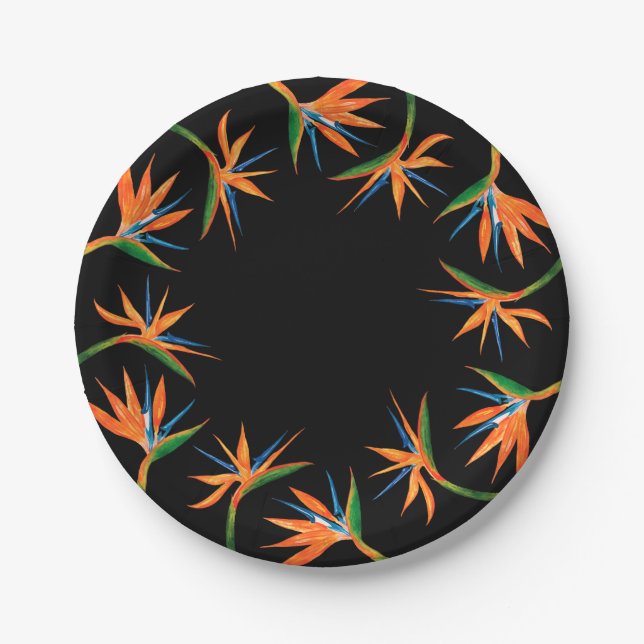Tropical Bird of Paradise Botanical Floral Paper Plate (Front)