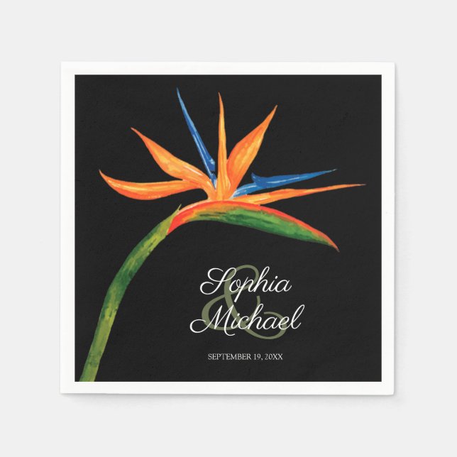 Tropical Bird of Paradise Botanical Wedding Napkin (Front)