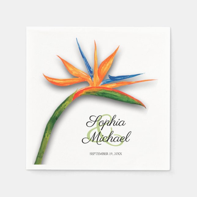 Tropical Bird of Paradise Botanical Wedding Napkin (Front)