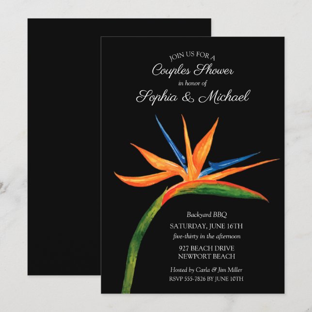 Tropical Bird of Paradise Couples Bridal Shower Invitation (Front/Back)