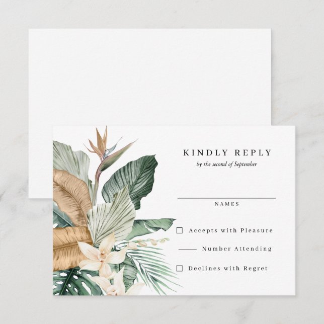 Tropical Bird of Paradise Flora Wedding  RSVP Card (Front/Back)