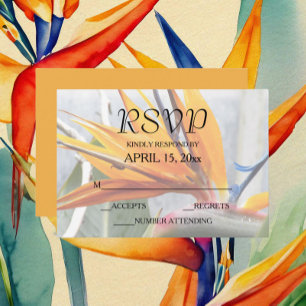 Tropical Bird of Paradise Floral Wedding RSVP Card