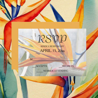 Tropical Bird of Paradise Floral Wedding RSVP Card