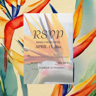 Tropical Bird of Paradise Floral Wedding RSVP Card