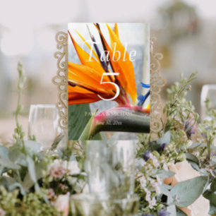 Tropical Bird of Paradise Floral Wedding Table Number