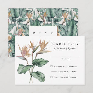 Tropical Bird of Paradise Flowers Wedding RSVP Card