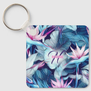 Tropical Bird of Paradise Monogram Key Ring