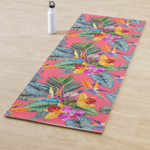 Tropical Bird Of Paradise & Orchid Spring Garden  Yoga Mat