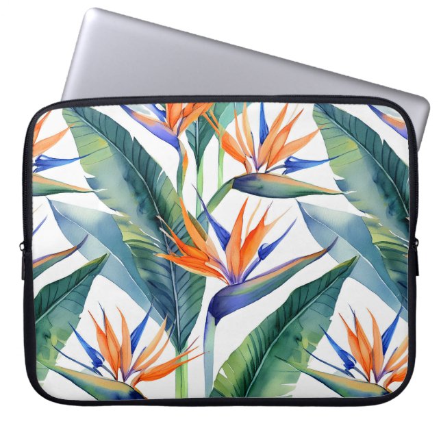 Tropical Bird of Paradise pattern Laptop Sleeve (Front)