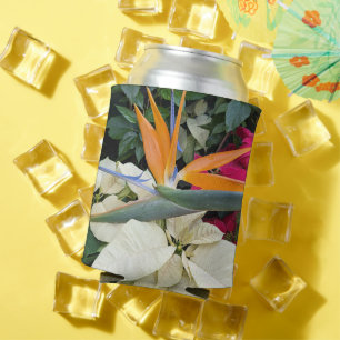 Tropical Bird of Paradise Plant and Poinsettias Can Cooler