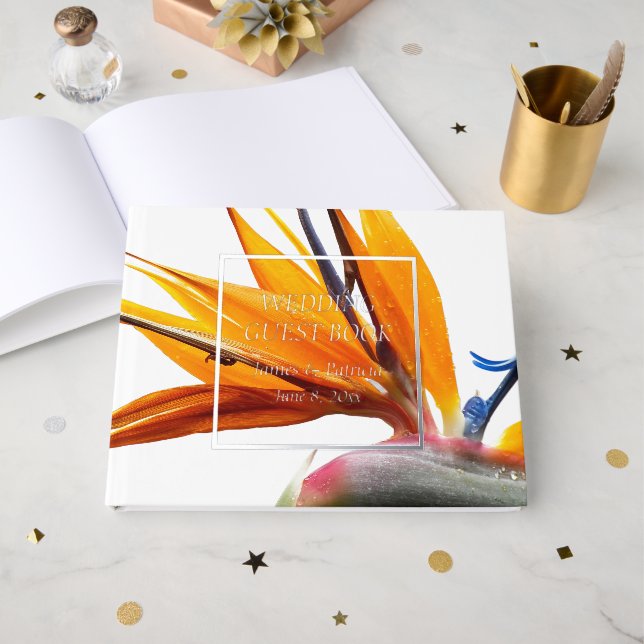 Tropical Bird of Paradise Plant Floral Wedding Guest Book (Front Open)