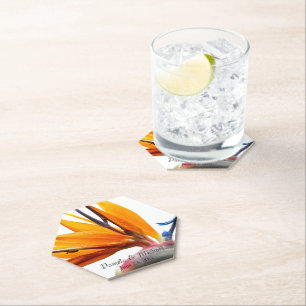 Tropical Bird of Paradise Plant Floral Wedding Paper Coaster