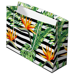 Tropical Bird of Paradise Stripes Large Gift Bag