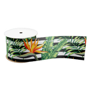 Tropical Bird of Paradise Stripes Satin Ribbon