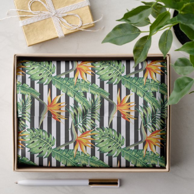Tropical Bird of Paradise Stripes Tissue Paper (Gift)