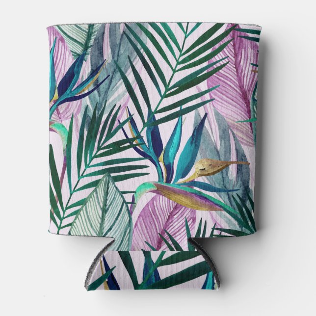 Tropical bird-of-paradise, watercolor pattern can cooler (Front)