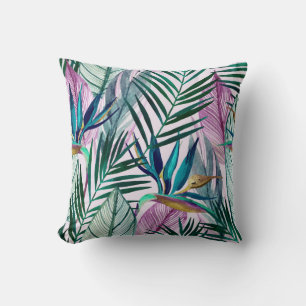 Tropical bird-of-paradise, watercolor pattern cushion