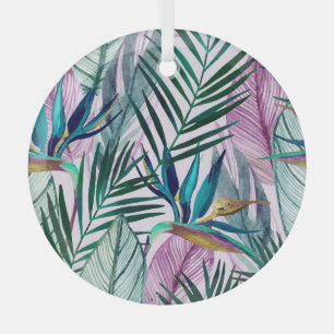 Tropical bird-of-paradise, watercolor pattern glass tree decoration