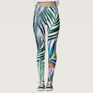 Tropical bird-of-paradise, watercolor pattern leggings
