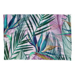 Tropical bird-of-paradise, watercolor pattern pillowcase
