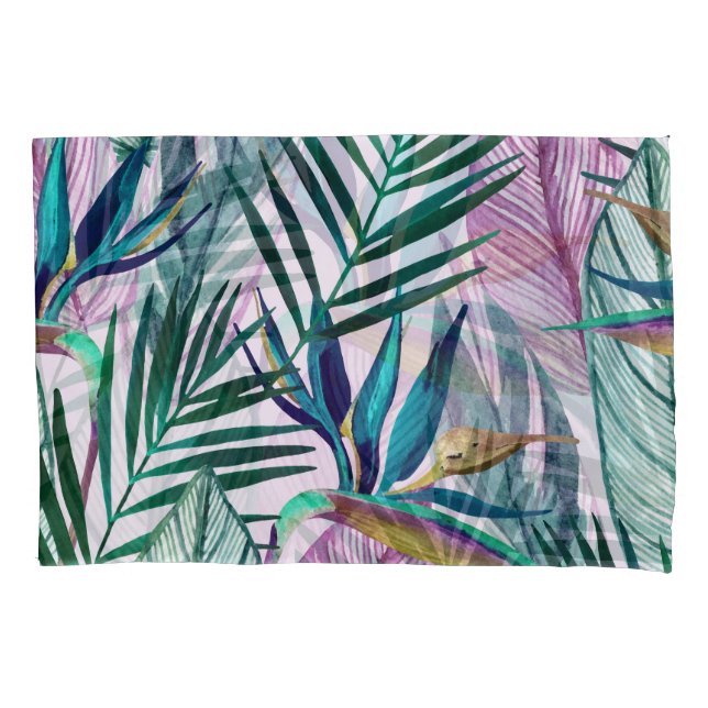 Tropical bird-of-paradise, watercolor pattern pillowcase (Front)