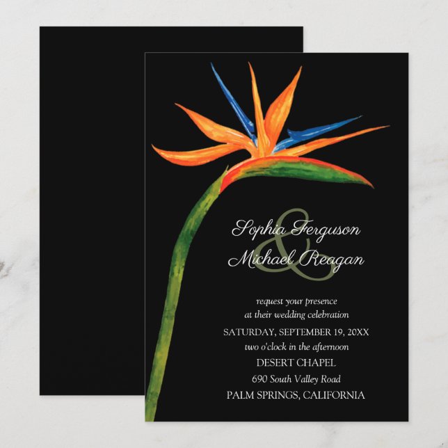 Tropical Bird of Paradise Wedding Invitations (Front/Back)