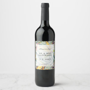 Tropical bird of paradise wedding party bottle wine label