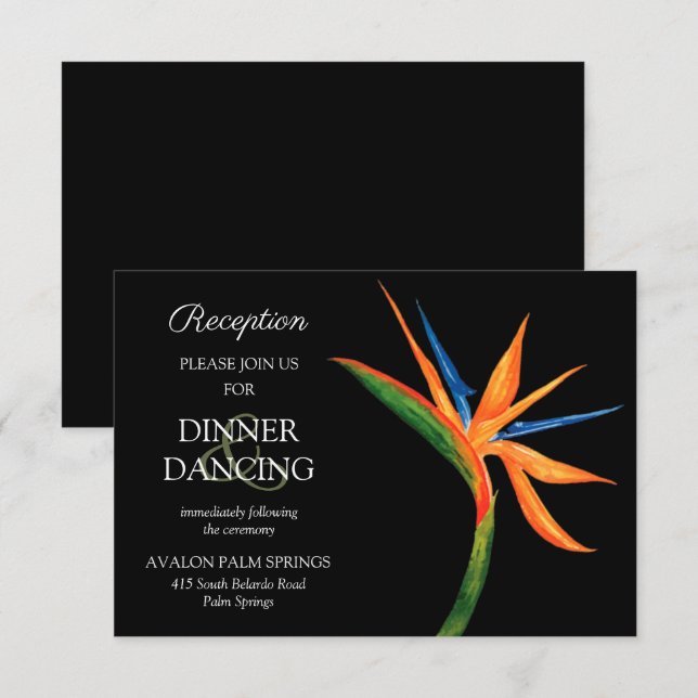 Tropical Bird of Paradise Wedding Reception Cards (Front/Back)