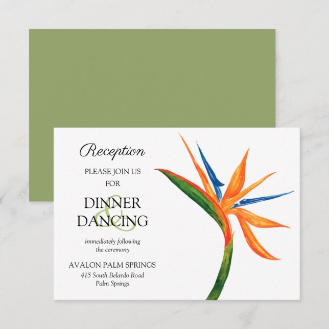 Tropical Bird of Paradise Wedding Reception Cards (Front/Back)